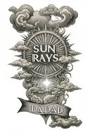 sun rays and clouds with dad written inside tattoo design idea