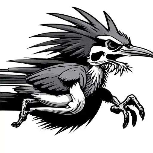 road runner running at full speed with skull showing tattoo design idea