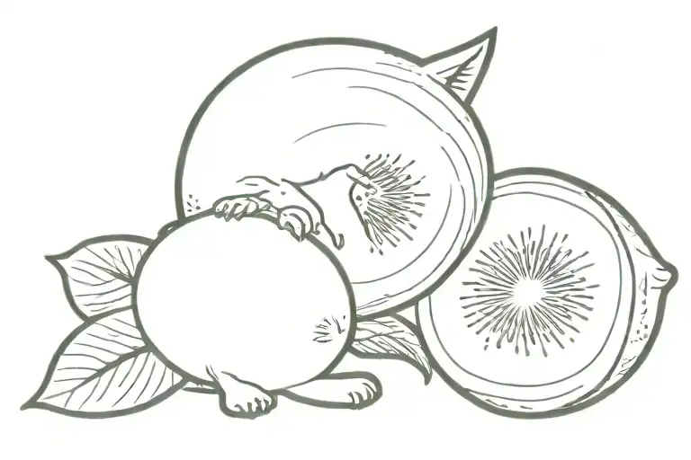 cat and kiwi fruit tattoo design idea