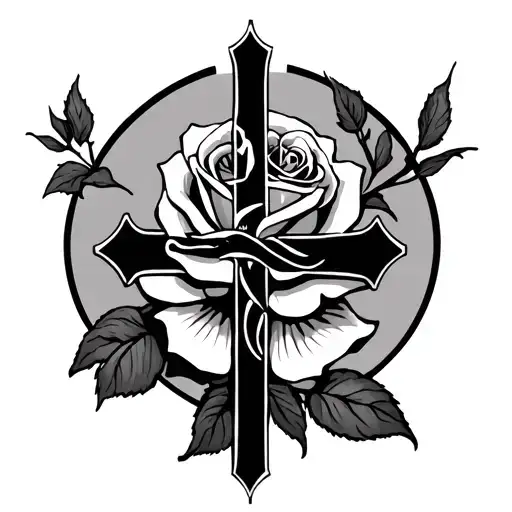 skinny cross with rose tattoo tattoo design idea
