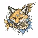 fox and cornflower tattoo design idea