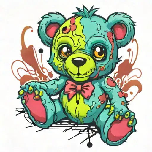 cute zombie teddy bear tattoo design idea