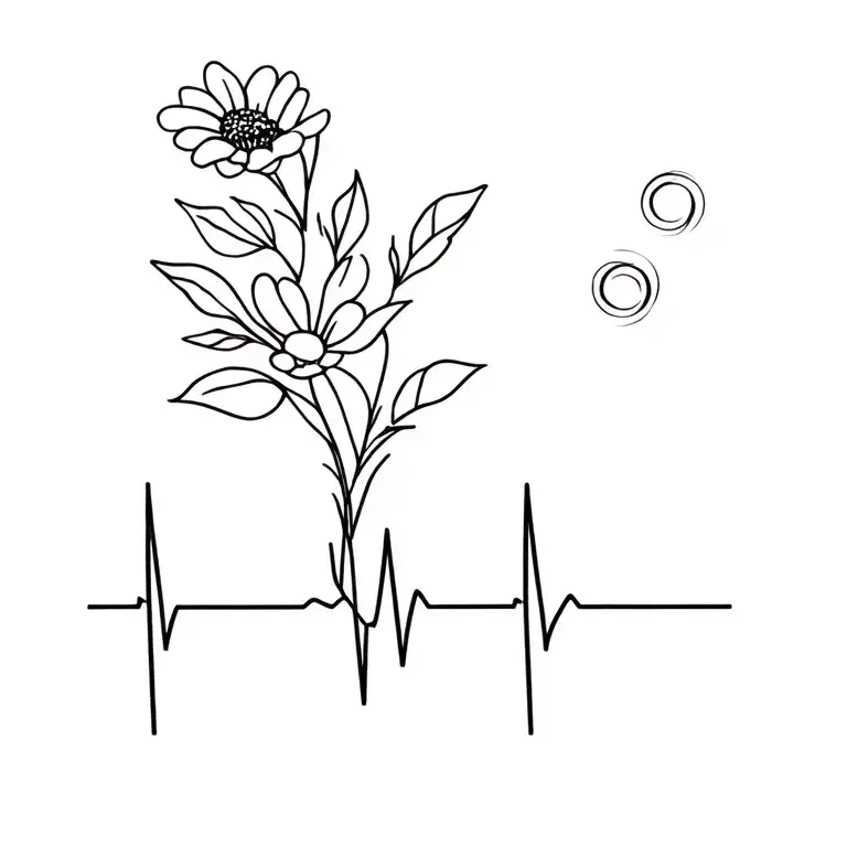 flower bouquet with heartbeat down stem tattoo design idea