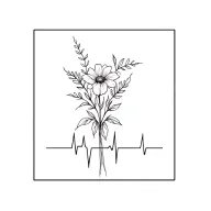 flower bouquet with heartbeat down stem tattoo design idea