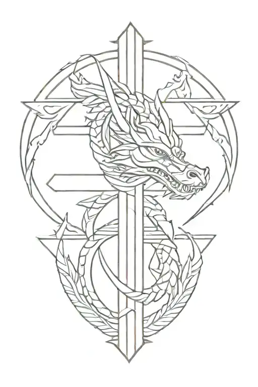 small cross with Aztec dragon wrapped tattoo design idea