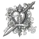 a equal scale with a dagger and a heart  tattoo design idea