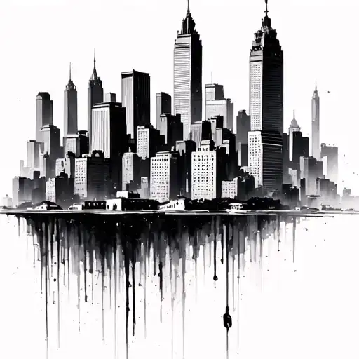sin city skyline merging tattoo design idea