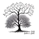 family tree with my kids names in cursive as branches  tattoo design idea