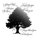 family tree with my kids names in cursive as branches  tattoo design idea