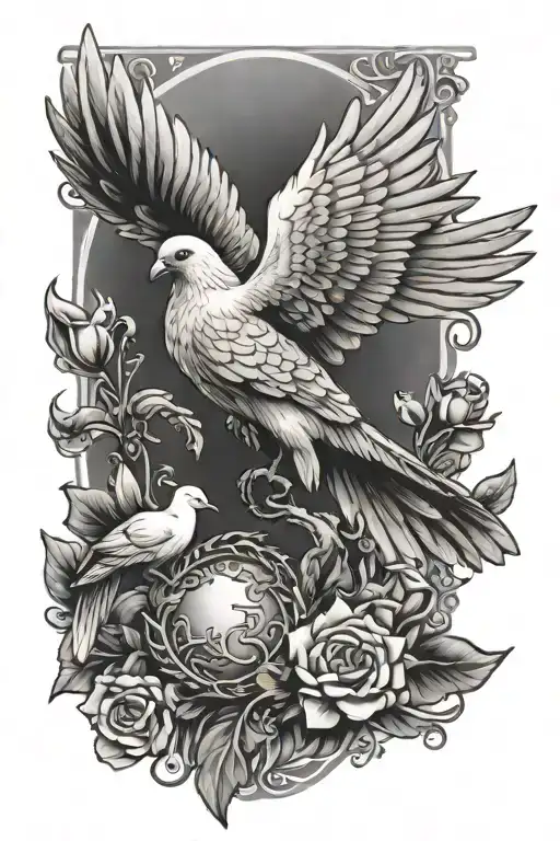 Holy Virgin Rosary Eagle Dove tattoo design idea