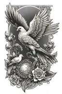 Holy Virgin Rosary Eagle Dove tattoo design idea