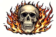 Skull engulfed in flames tattoo design idea