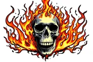 Skull engulfed in flames tattoo design idea