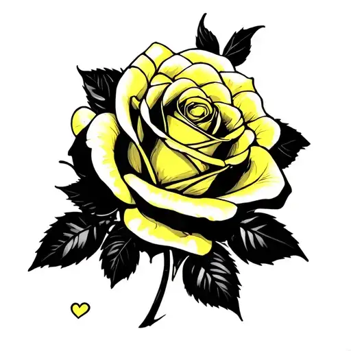 yellow rose black ribbon 5 hearts semi colon tattoo design idea