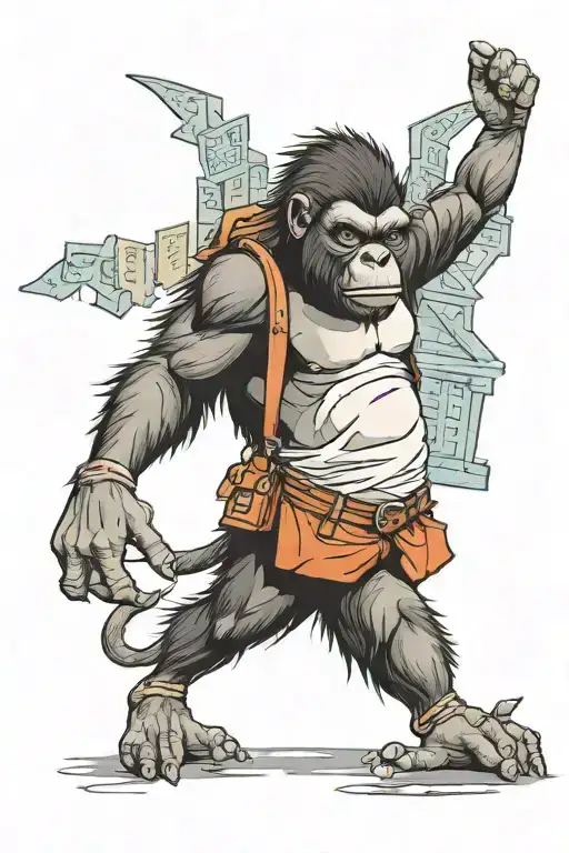 gorilla angry kid leaving city no see no speak no hear tattoo design idea
