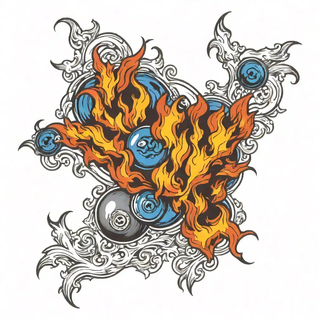 unique flames with blue ladies Bulihan and the button or in the middle of the flame tattoo design idea