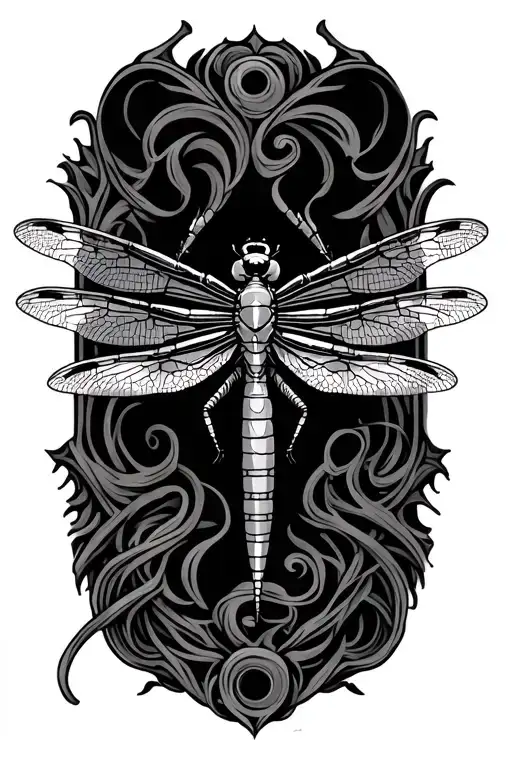 biomechanical dragonfly perched tattoo design idea