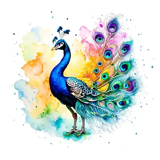 empowering colorful, beautiful peacock tattoo on a woman's foreman using watercolors. tattoo design idea
