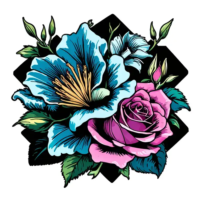 Floral tattoo roses, lilys surrounding tattoo design idea