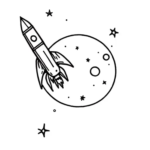 moon and rocket ship tattoo design idea