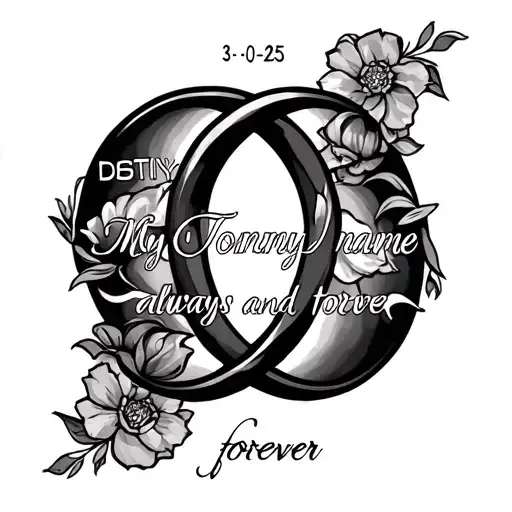 infinity symbol my name destiny my boyfriends name Tommy the date 3-10-25 and always and forever in a tatto tattoo design idea