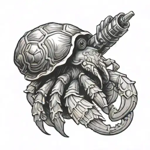 A hermit crab holding a gun tattoo design idea