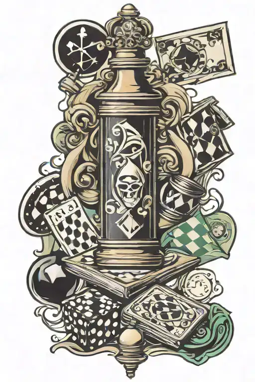 Dominos, money, chess, spade half sleeve tattoo design idea