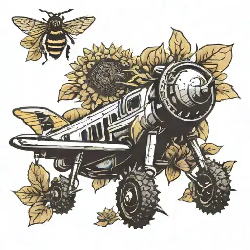 sunflower, bee, airplane, dirt bike tattoo design idea