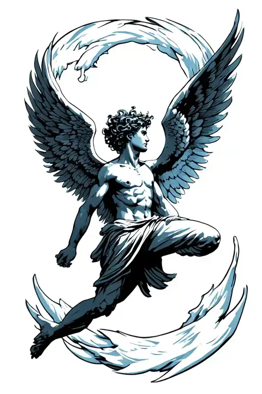 Icarus falling angel tattoo design idea