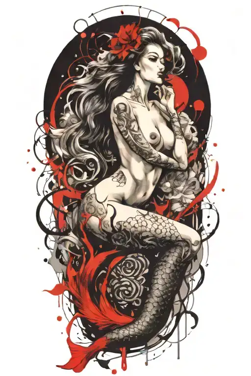 full nude mermaid tattoo design idea