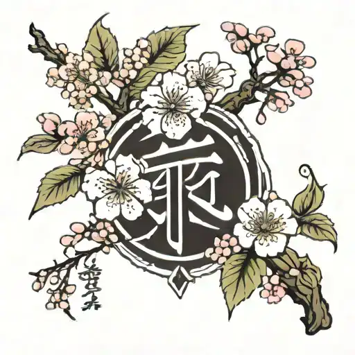make a jappanses kanji courage symbol tattoo with small cherry blossom accents tattoo design idea