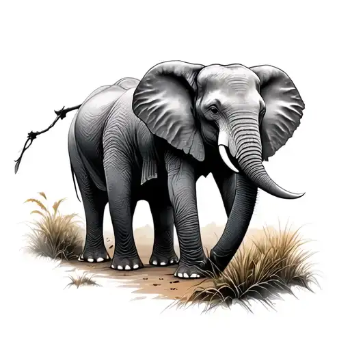 Three elephants with a Savana landscape tattoo design idea