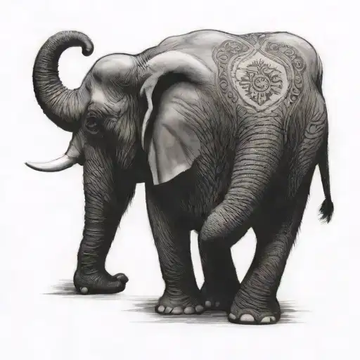 elephant sideways trunk up tattoo design idea