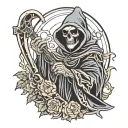 grim reaper holding a scythe with worms coming out of eye tattoo design idea