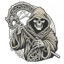 grim reaper holding a scythe with worms coming out of eye tattoo design idea
