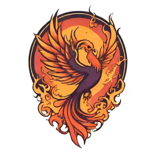 asymetrical phoenix bird rising from the ashes with no background tattoo design idea