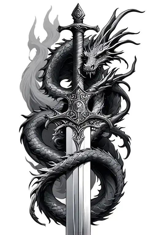 sword with a dragon wrapped around the sword with Ian and Ali etched on one side of the sword and Janet on other tattoo design idea