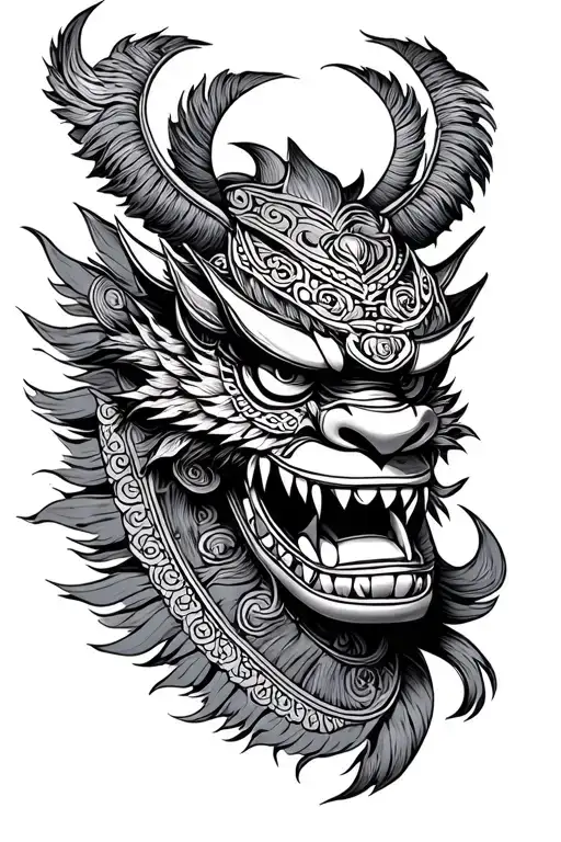 barong bali with onimusha tattoo design idea