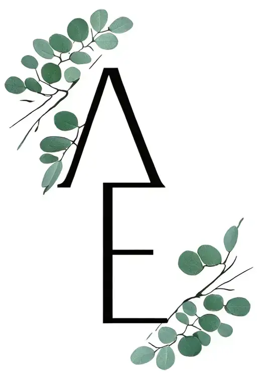 "A E" eucalyptus leaves tattoo design idea