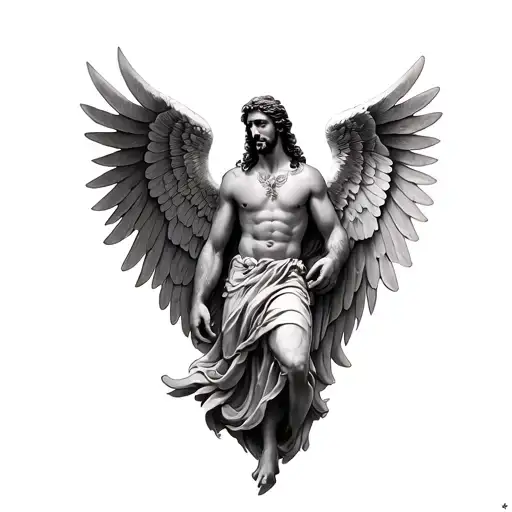 Can you generate a tattoo for me? Here is the description it’s a Bible verse Above him were seraphim, each with six wing tattoo design idea