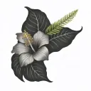 hibiscus, fern, Adam's rib tattoo design idea