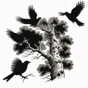 Aspen tree with 2 birds, 1 taking flight  tattoo design idea