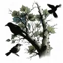 Aspen tree with 2 birds, 1 taking flight  tattoo design idea