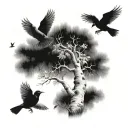 Aspen tree with 2 birds, 1 taking flight  tattoo design idea