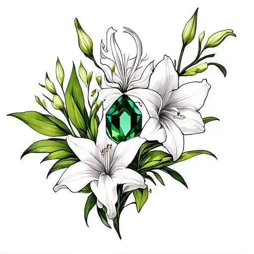 Make a tatoo symbole combination for  a Virgo and taurus using Lilly of the valleys emeralds and gladiolus peridot tattoo design idea