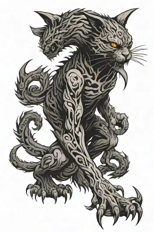 cat shadow demon standing tattoo design idea