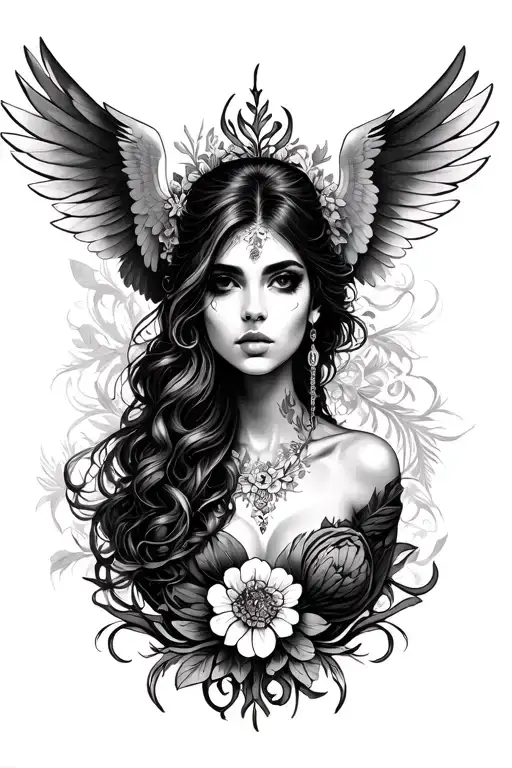 arpía mujer con alas tattoo design idea