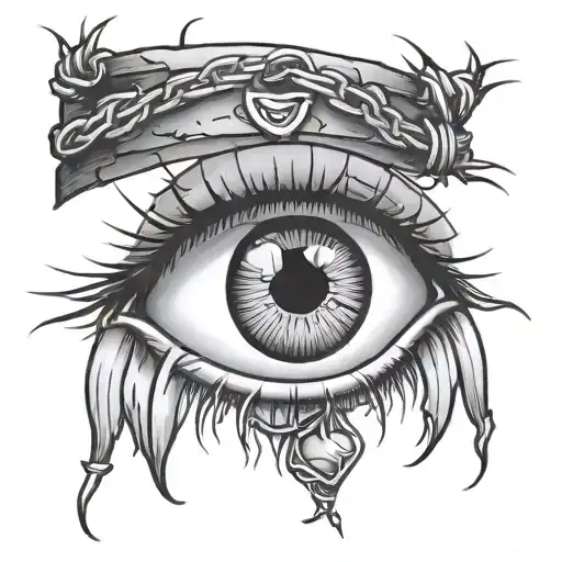 crying eye with barbwire heart outline tattoo design idea