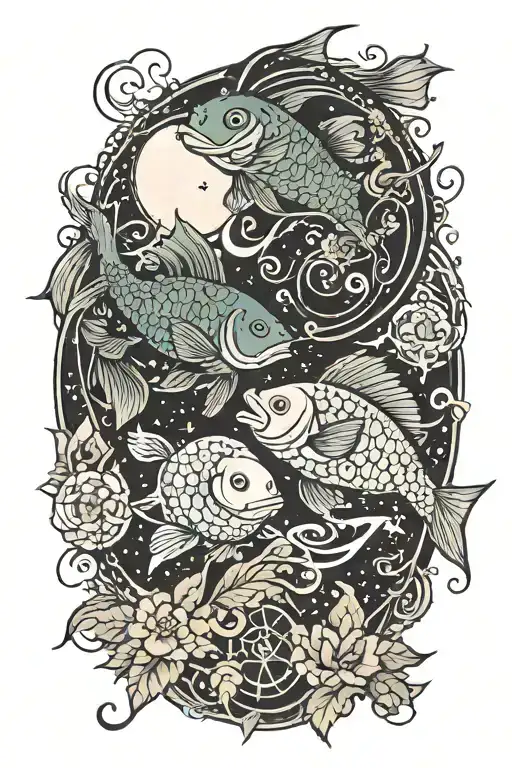 Pisces, spooky, dark, love, moon tattoo design idea