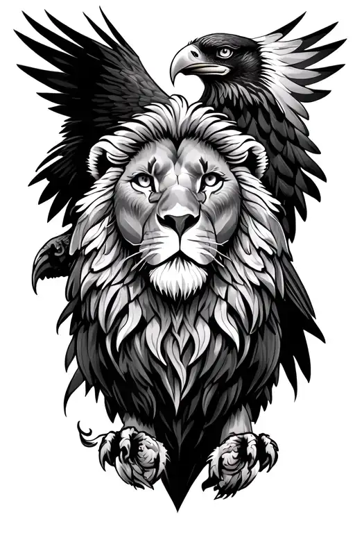 lion and eagle perched tattoo design idea